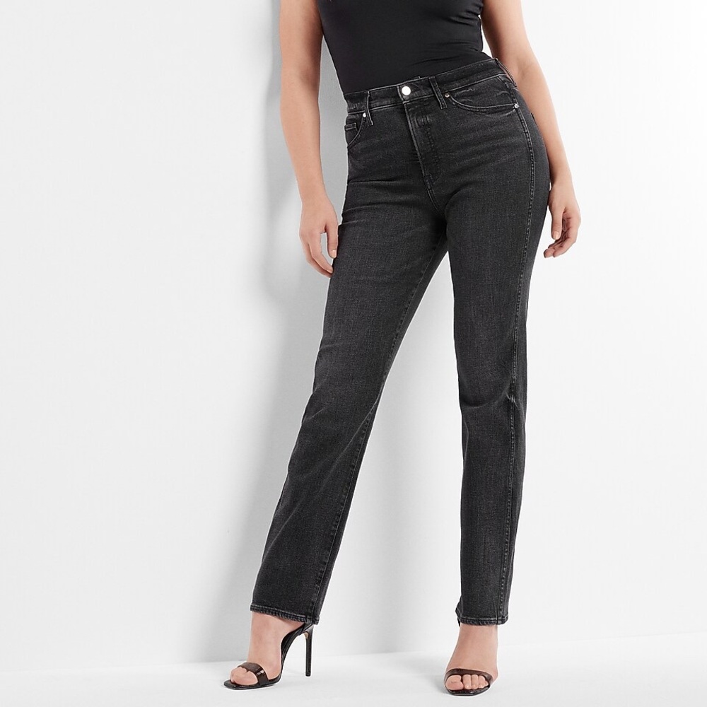 Express Super High Waisted Washed Black Modern Straight Jeans, 12R